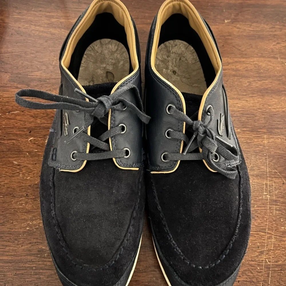 Lacoste Black Boat Shoes with Suede Finish